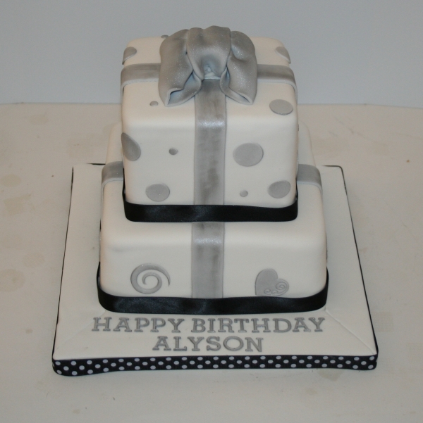 Black White and Silver Birthday Cake