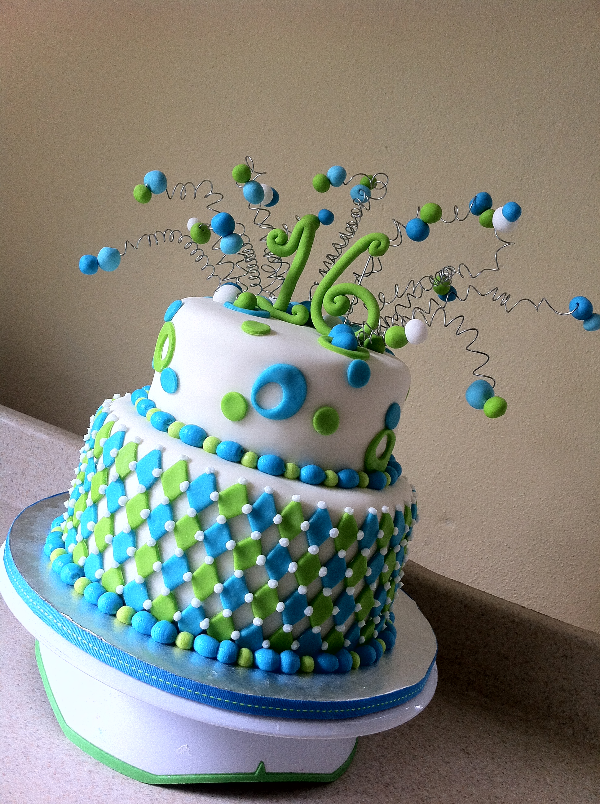 Blue and Green Sweet 16 Birthday Cakes