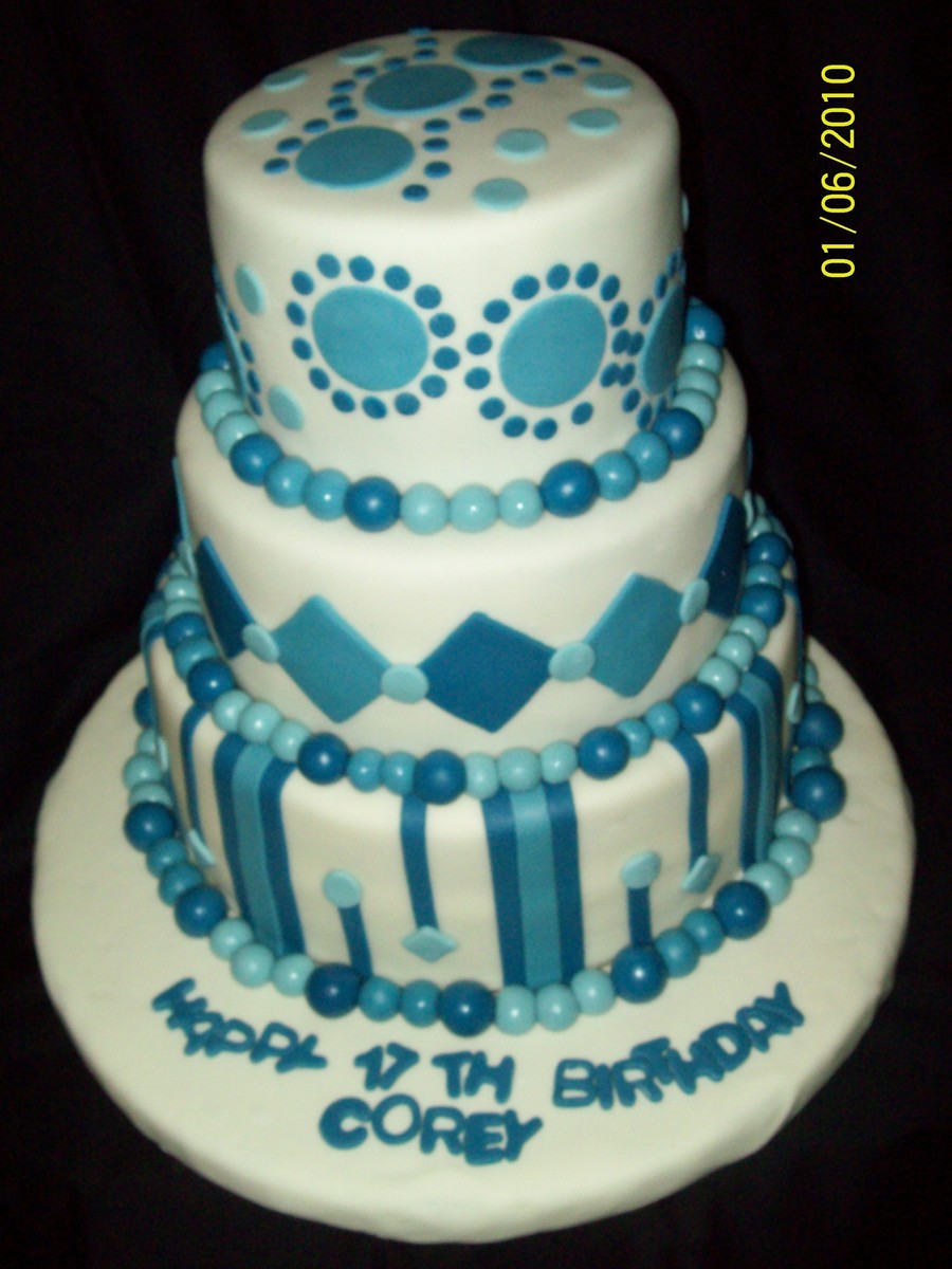 Blue and White Birthday Cake