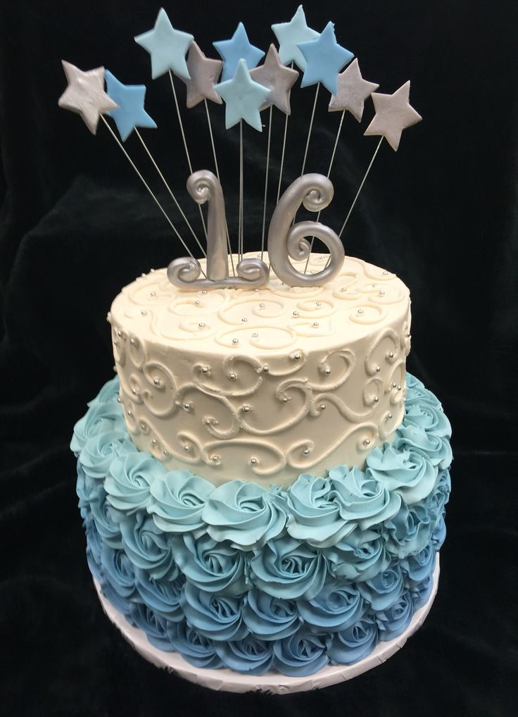 Blue Sweet 16 Birthday Cakes