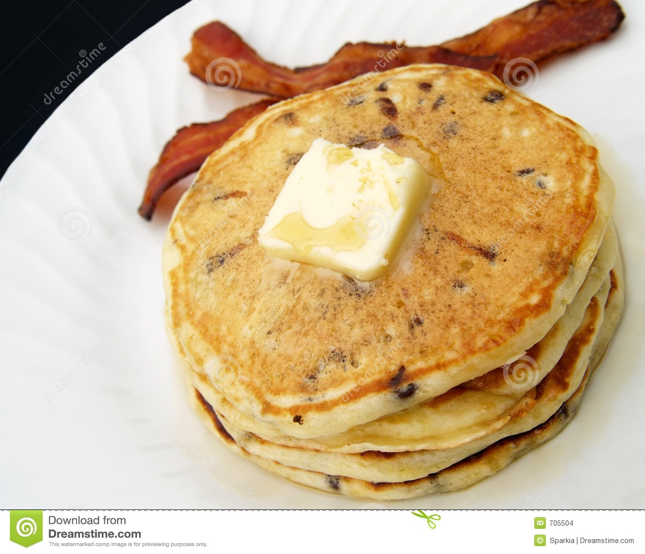 Chocolate Chip Pancakes and Bacon