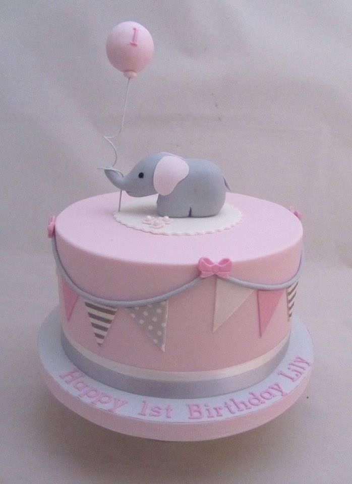 Elephant Baby Girl 1st Birthday Cake