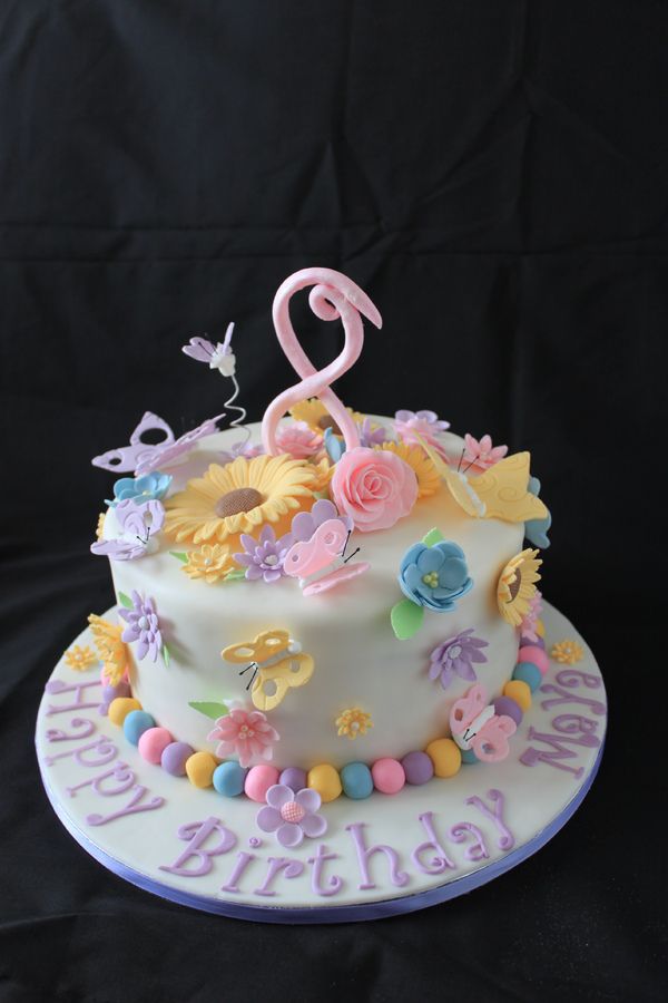 Flowers and Butterfly Birthday Cake