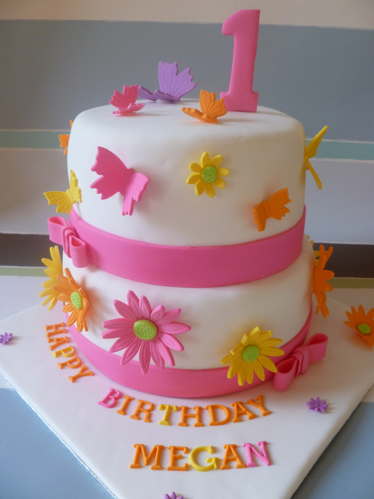 Flowers and Butterfly Birthday Cake