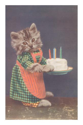 Kitten with Birthday Cake