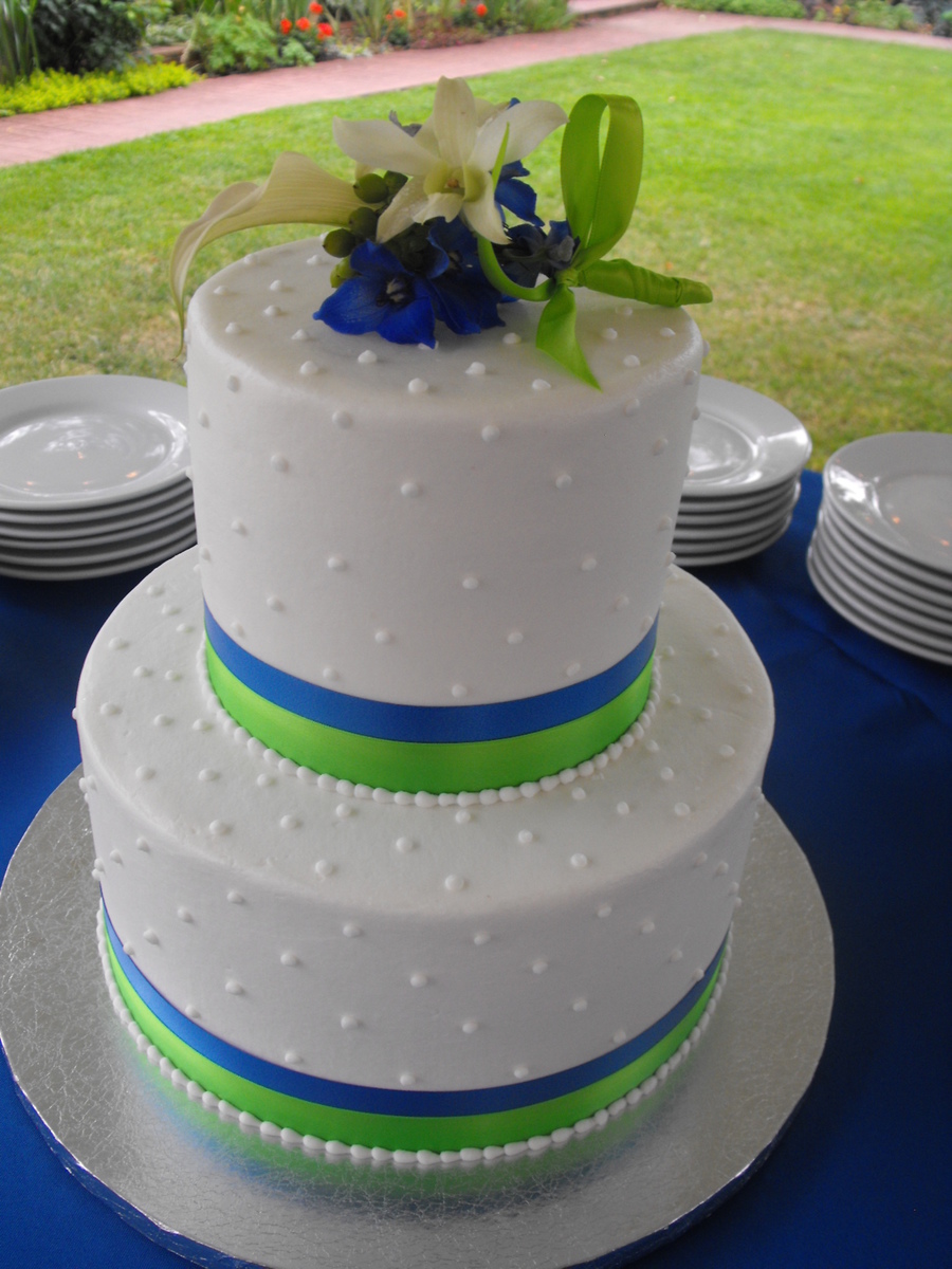 Lime Green and Blue Wedding Cake