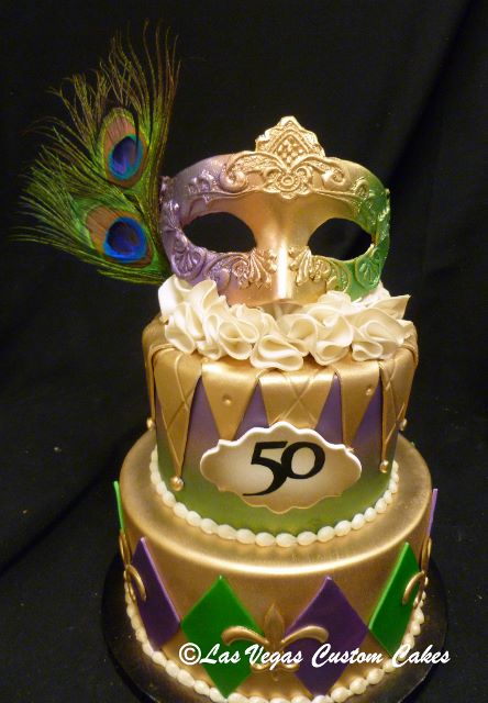 Mardi Gras Themed Birthday Cake