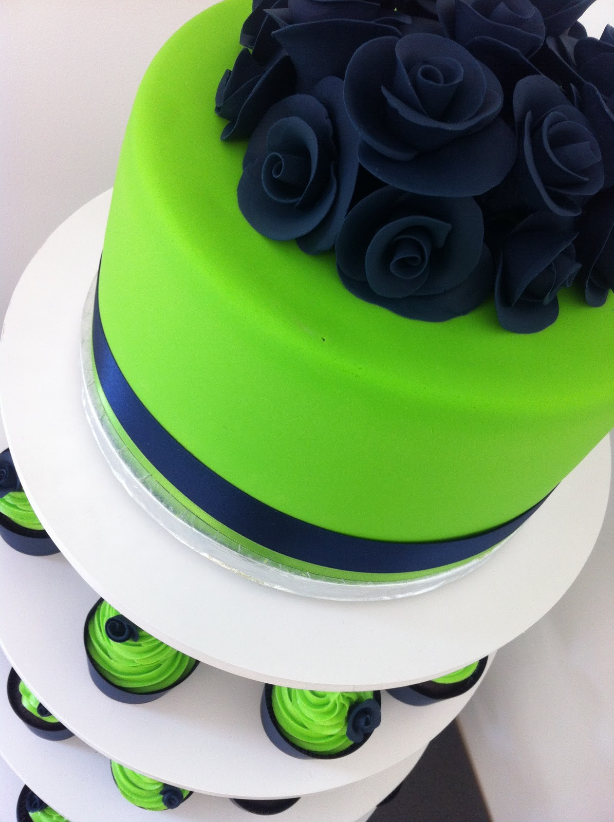 Navy Blue and Lime Green Wedding Cake