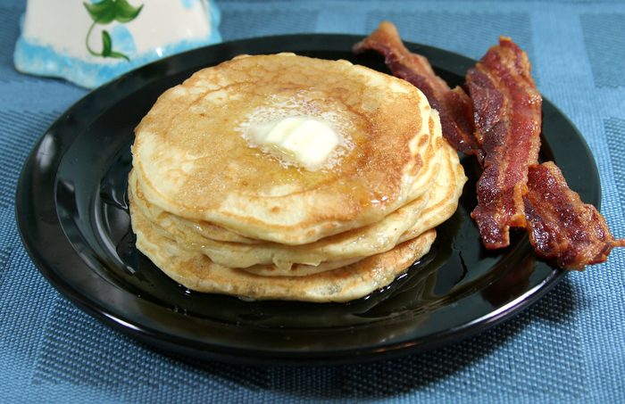 Pancakes and Bacon Breakfast with Fruit