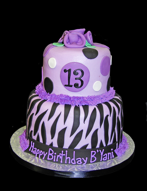 Purple and Black Zebra Print Birthday Cake