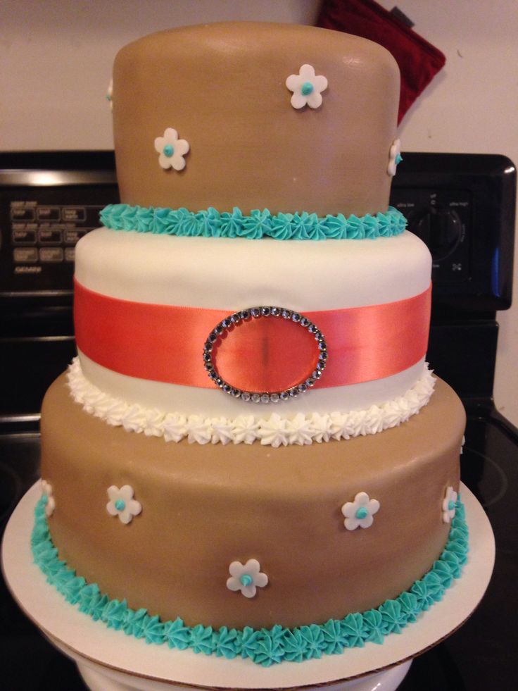 Teal and Coral Wedding Cake