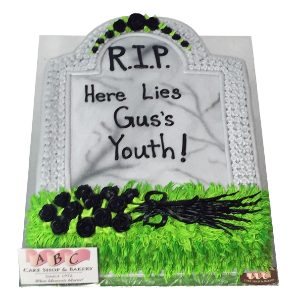 Tombstone Over the Hill Birthday Cake