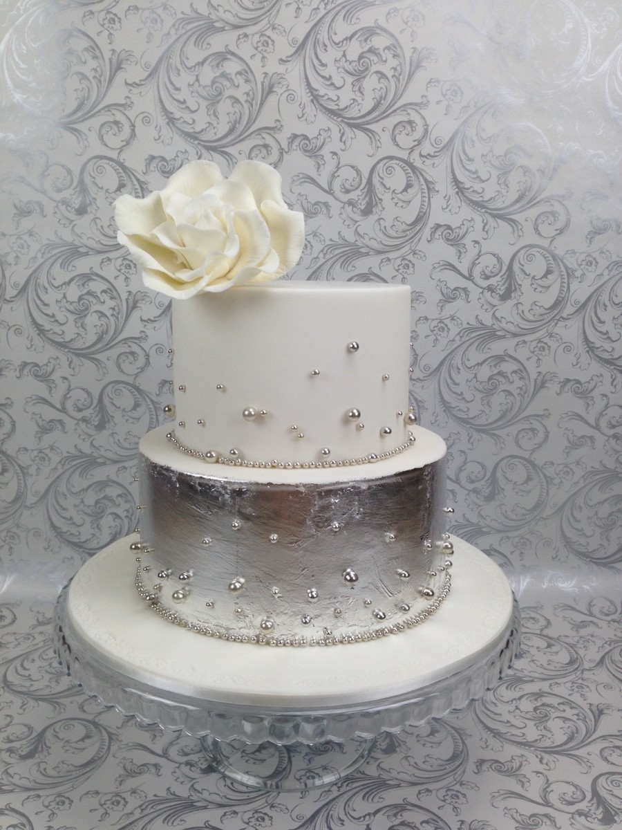 White and Silver Wedding Cake