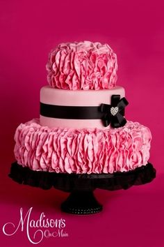 Black and Pink Ruffles Cake