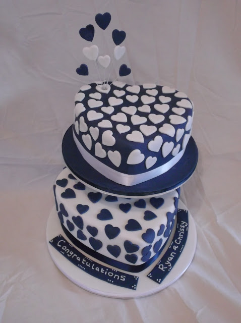 Blue and White Heart Shaped Wedding Cake