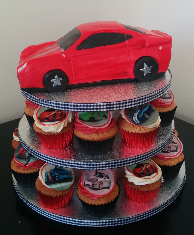 Cars Birthday Cake with Cupcake