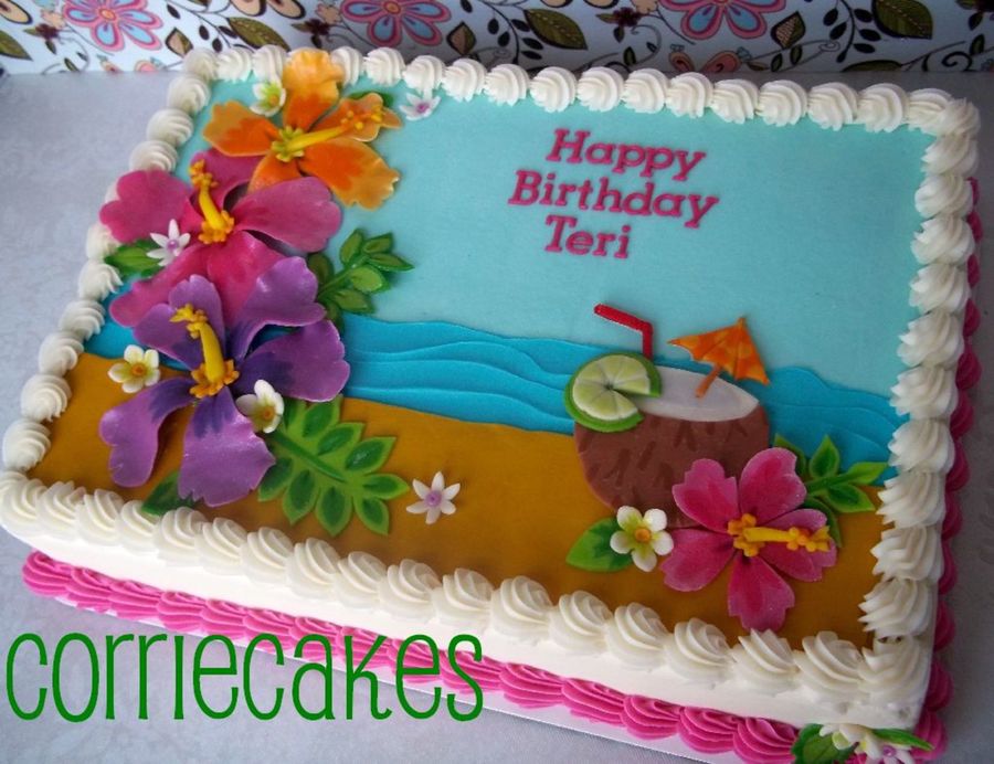 Hawaiian Themed Sheet Birthday Cake