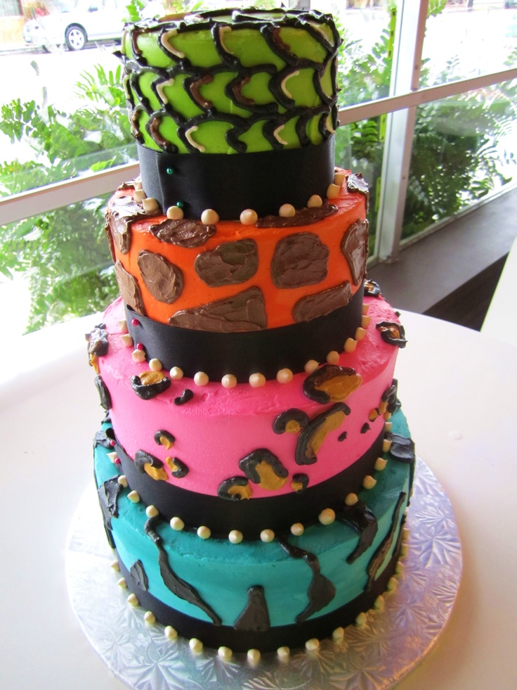 Neon Animal Print Birthday Cake