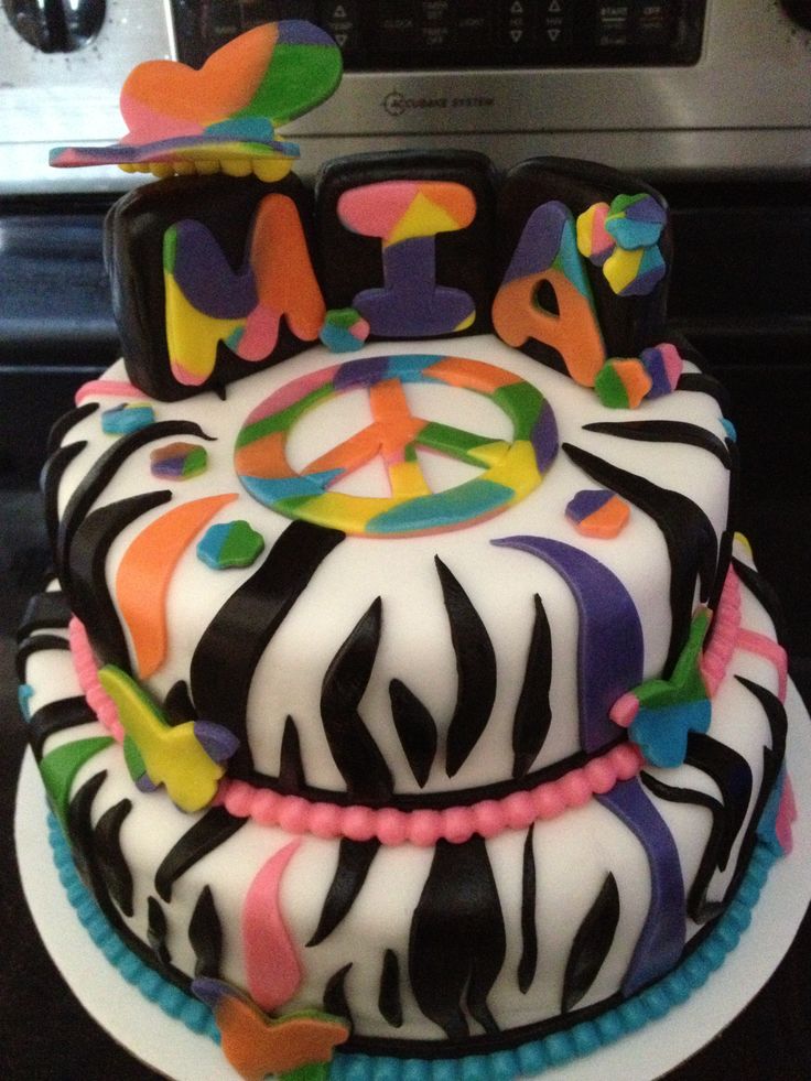 Neon Zebra Peace Sign Cake