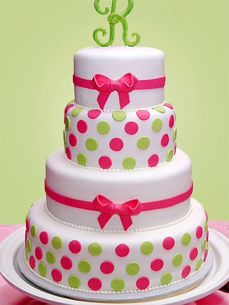 Pink and Green Polka Dot Cake