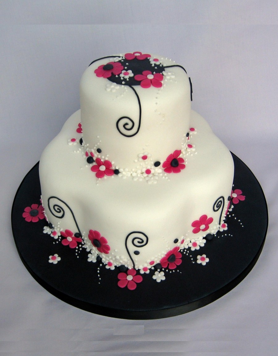 Pink Black and White Birthday Cake