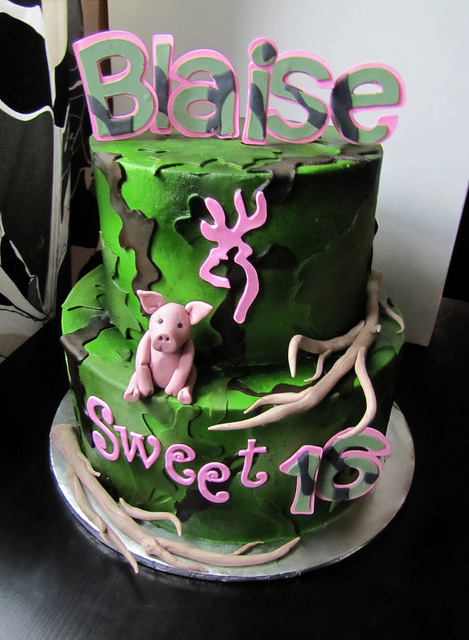 Pink Camo Sweet 16 Birthday Cake