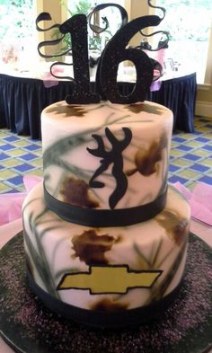 Pink Camo Sweet 16 Birthday Cake