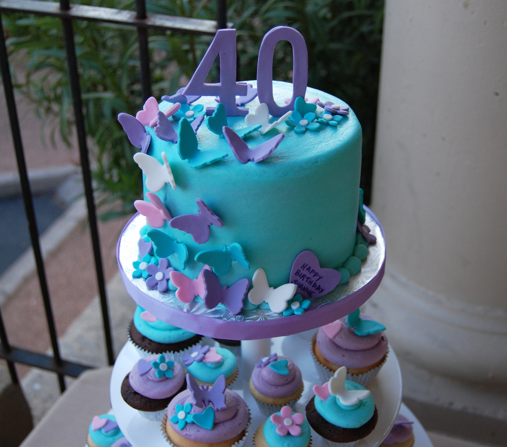 Pink Purple and Turquoise Birthday Cake