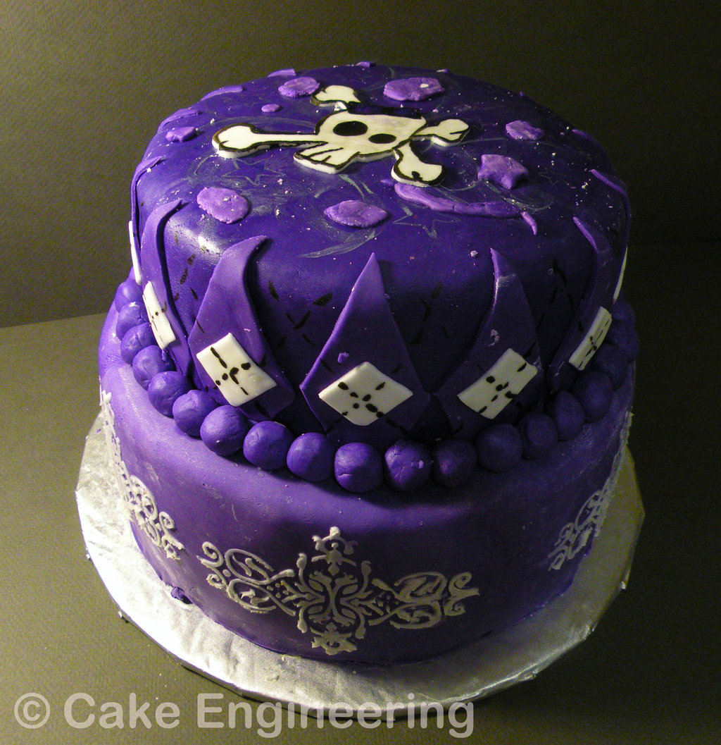 Purple and Black Skull Birthday Cake