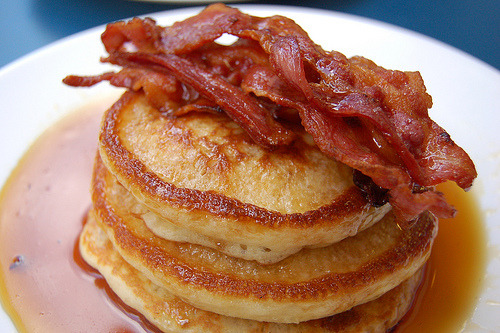 American Breakfast Bacon and Pancakes