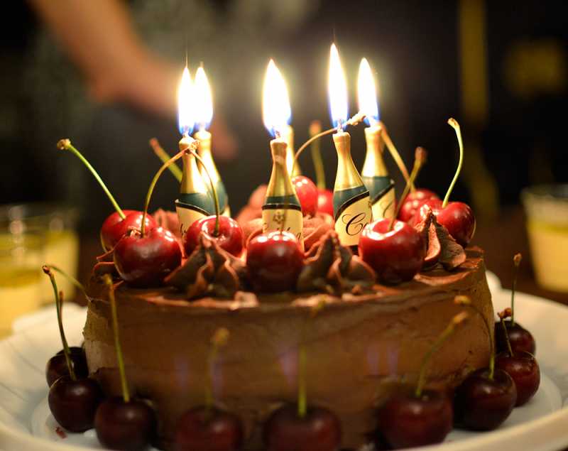 Beautiful Happy Birthday Chocolate Cake with Candles