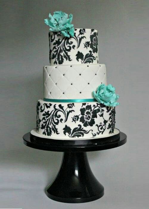 Black White and Teal Cake