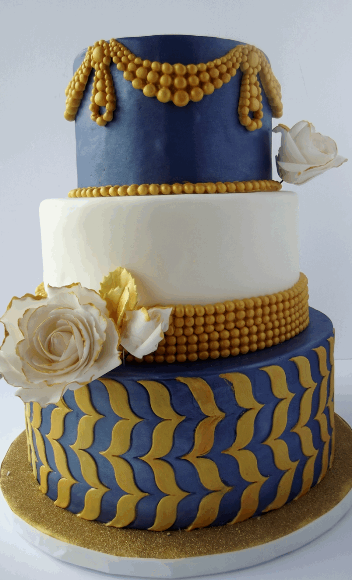 Blue and Gold Wedding Cake