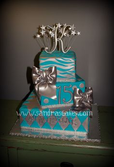 Blue and Silver Sweet Sixteen Cake