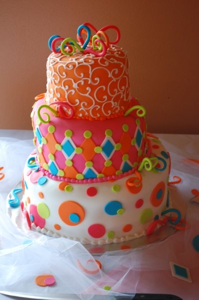 Blue Green and Orange Birthday Cake