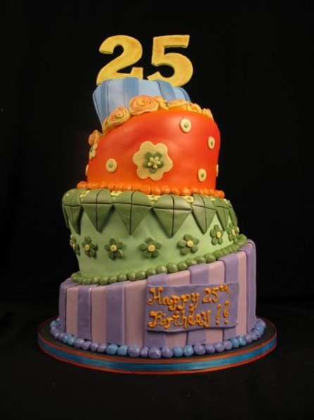 Blue Green and Orange Birthday Cake