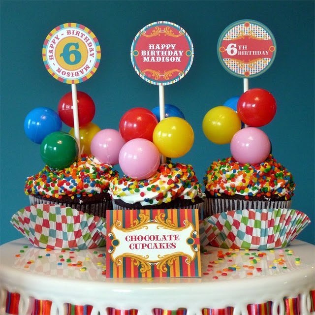 Circus Carnival Party Cupcake Toppers