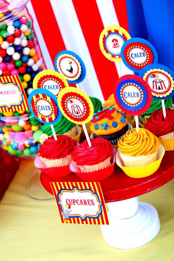 Circus Carnival Party Cupcake Toppers