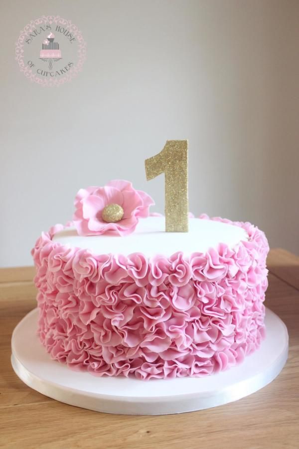 Gold and Pink 1st Birthday Cake