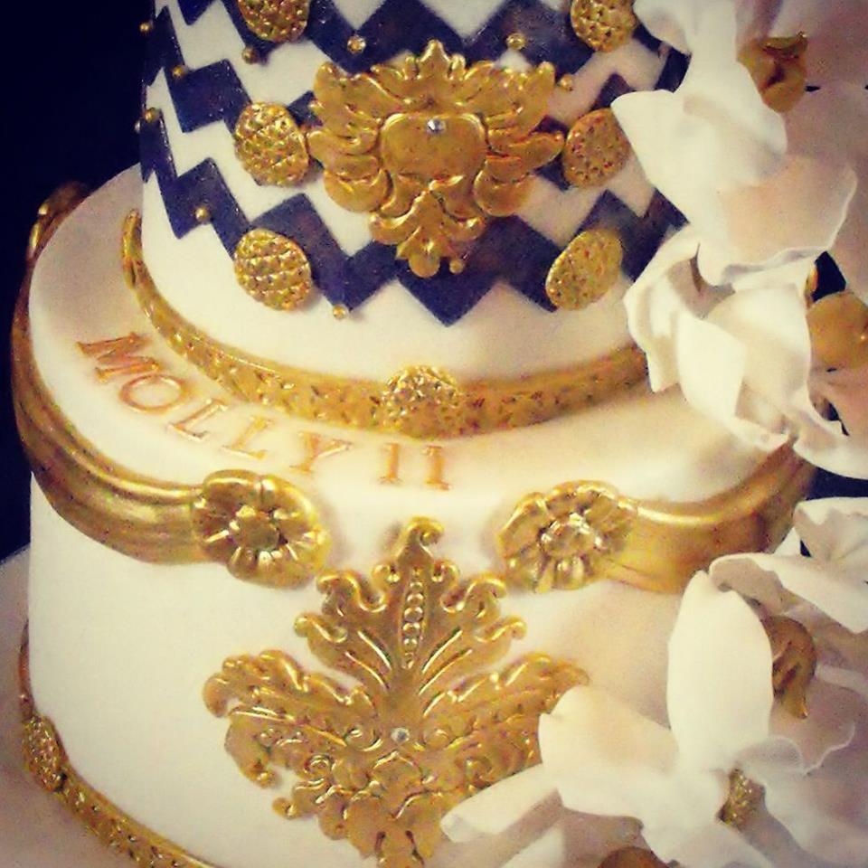 Gold and White 2 Tier Birthday Cake