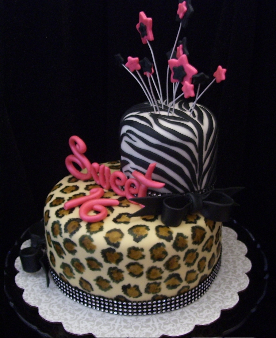 Leopard Print Sweet 16 Birthday Cake