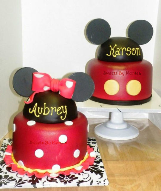 Mickey Minnie Twins Birthday Cake