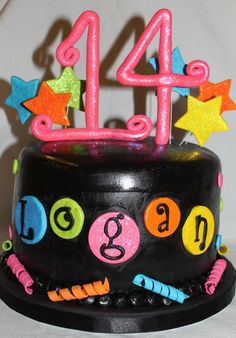 Neon and Black Birthday Cake