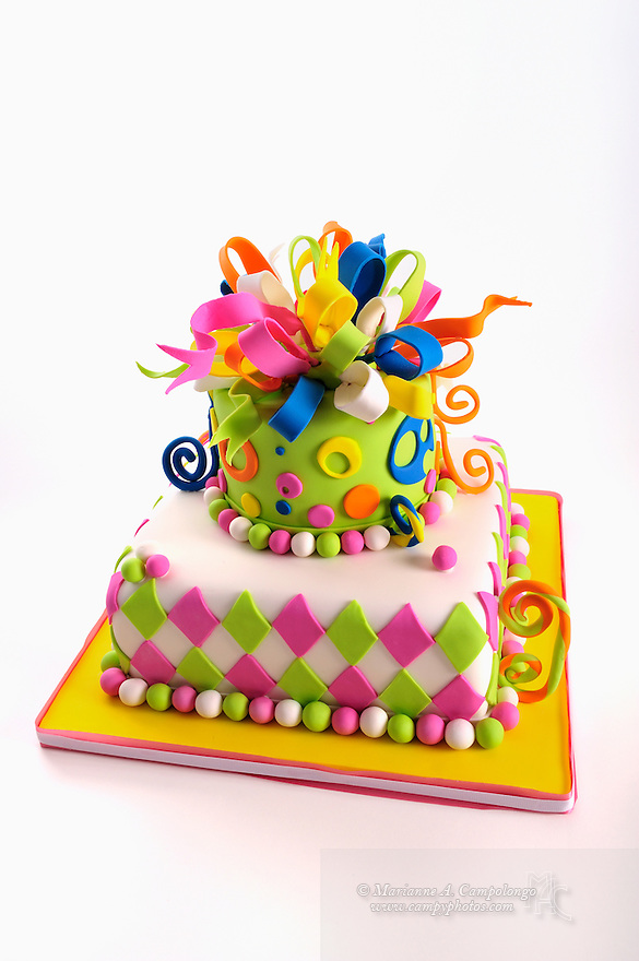 Orange Yellow and Green Birthday Cake