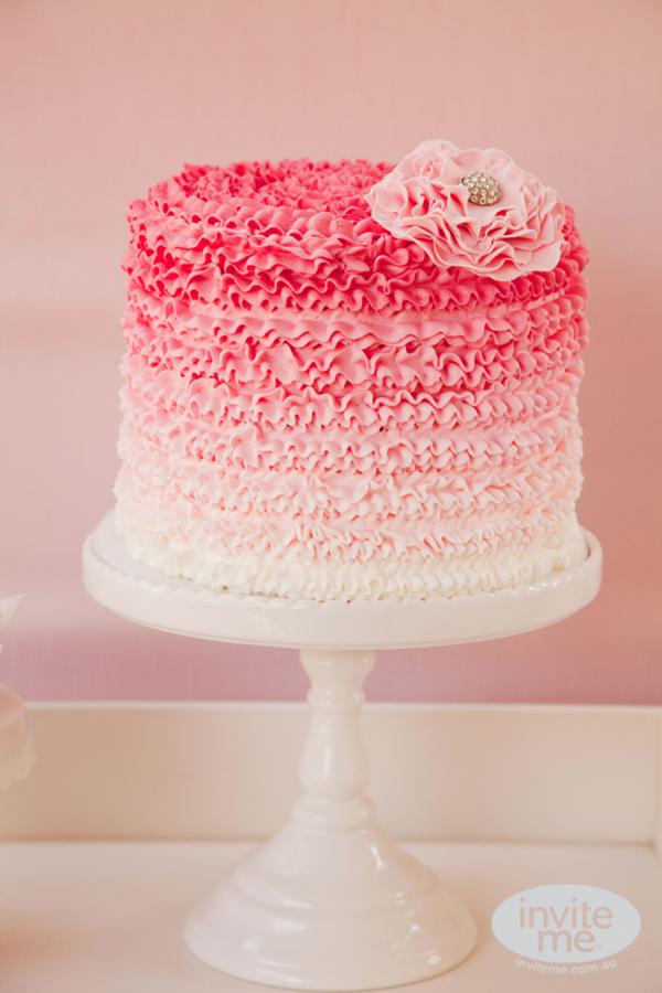 Pink Ombre Ruffle Cake