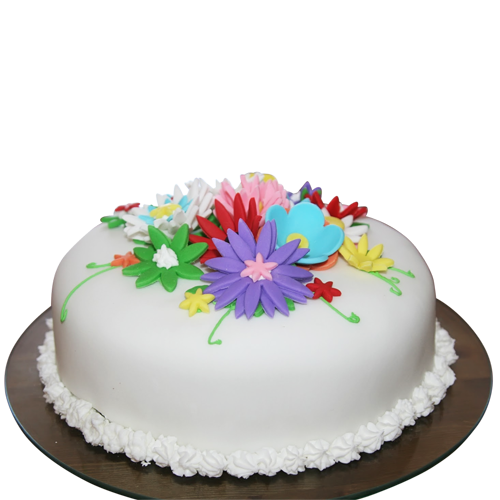 Round Birthday Cake with Flowers