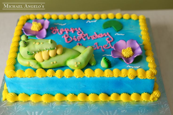 Sheet Cake with Blue Flowers