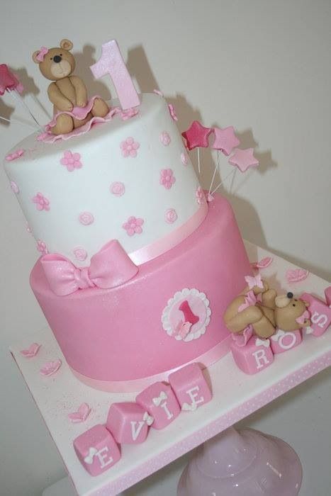 Teddy Bear First Birthday Cake for Girls