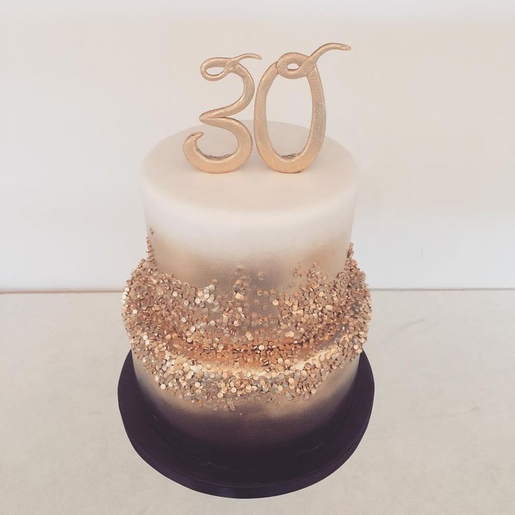 White and Gold 30th Birthday Cake