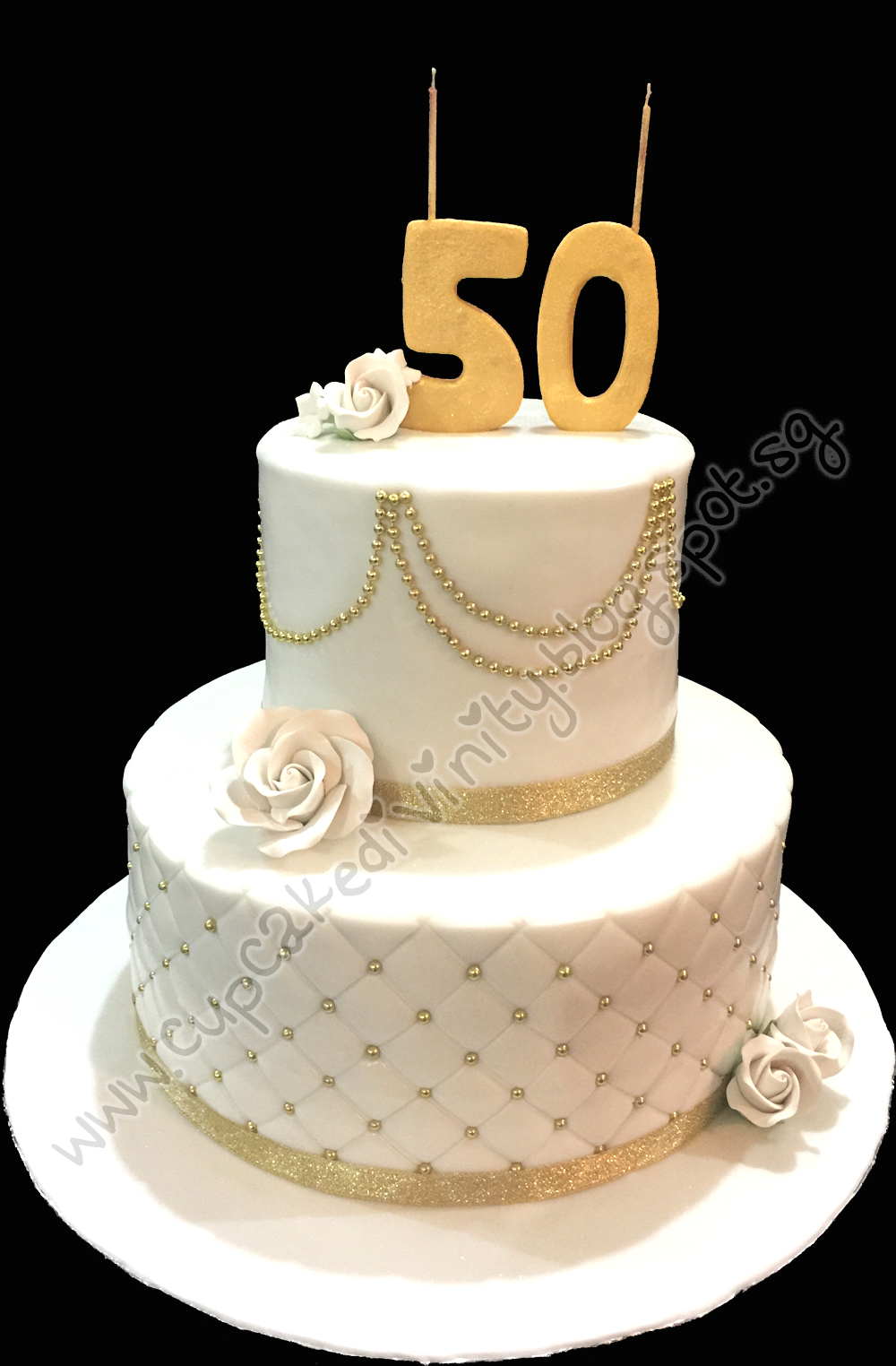 White and Gold 50th Birthday Cake